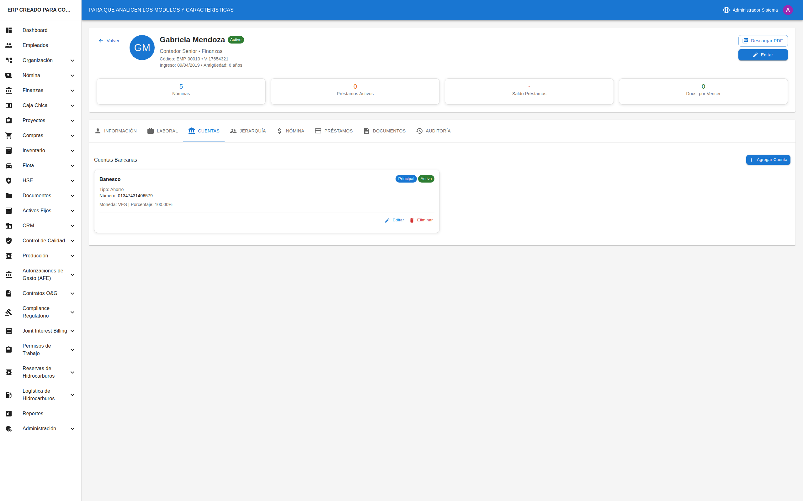Detalle de Empleado - Cuentas