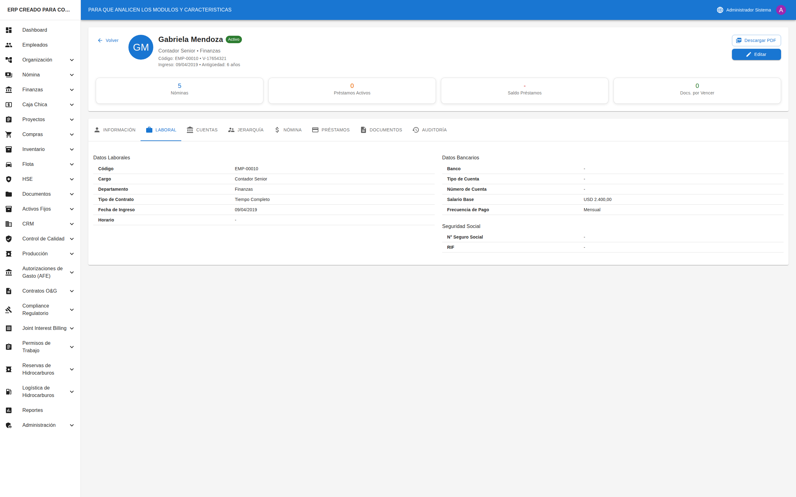 Detalle de Empleado - Trabajo