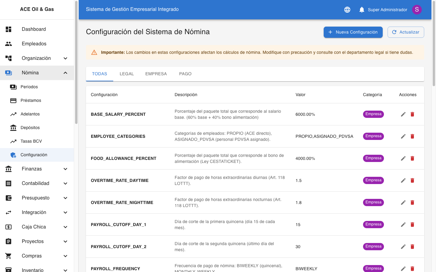 Configuración de Nómina