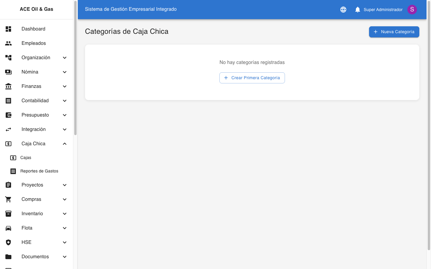 Categorías de Caja Chica