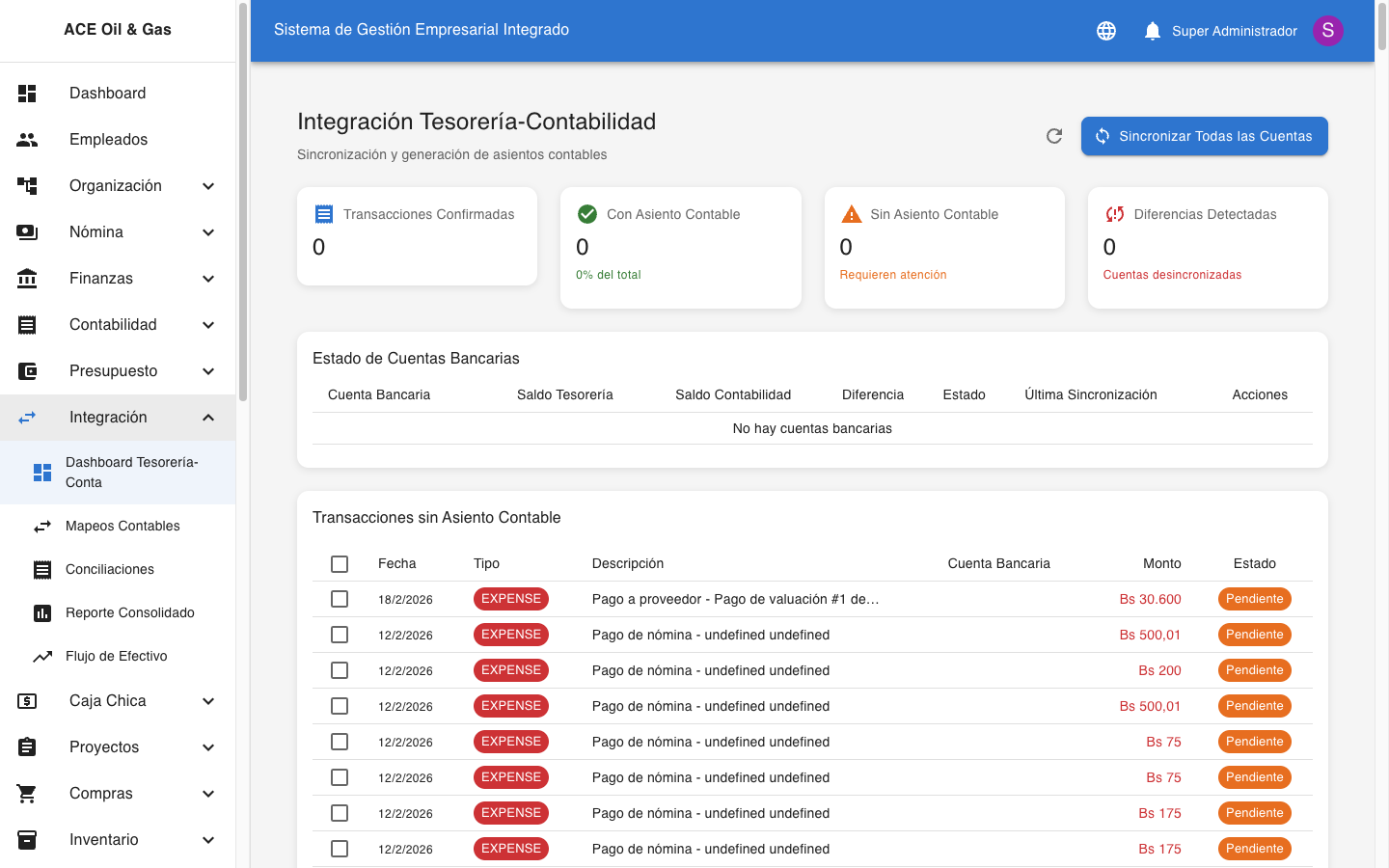 Integración con Tesorería